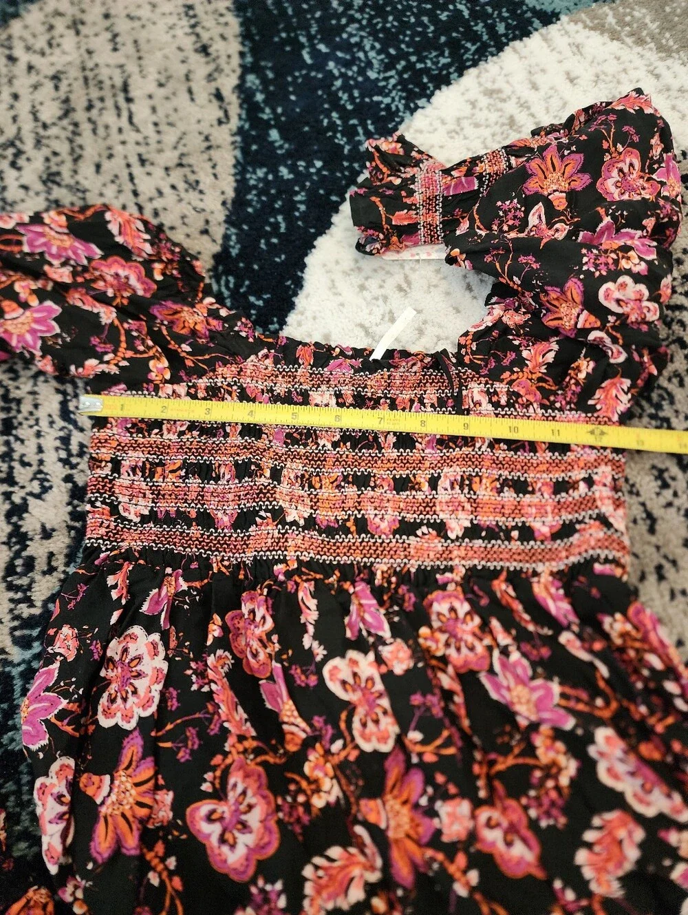 Free People Sweet Escape Smocked Flowy Prairie Maxie Dress Black Pink Floral XS
